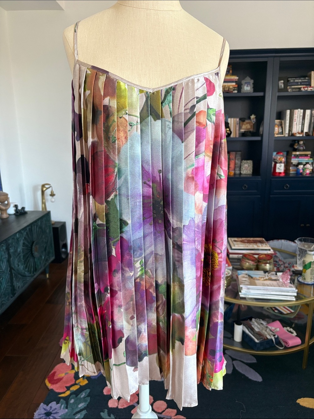 Corey Lynn Calter pleated floral satin watercolor dress size 2